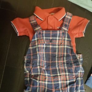 Janie and Jack Boys Plaid Overall Shorts and Onsie